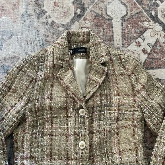Zara Tweed Textured Button Front Blazer Jacket Small Academia Quiet Luxury - Picture 16 of 16